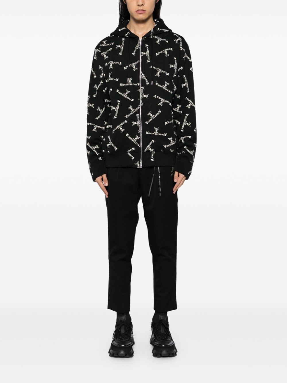 Mastermind World Hoodie met rits en monogram - Zwart