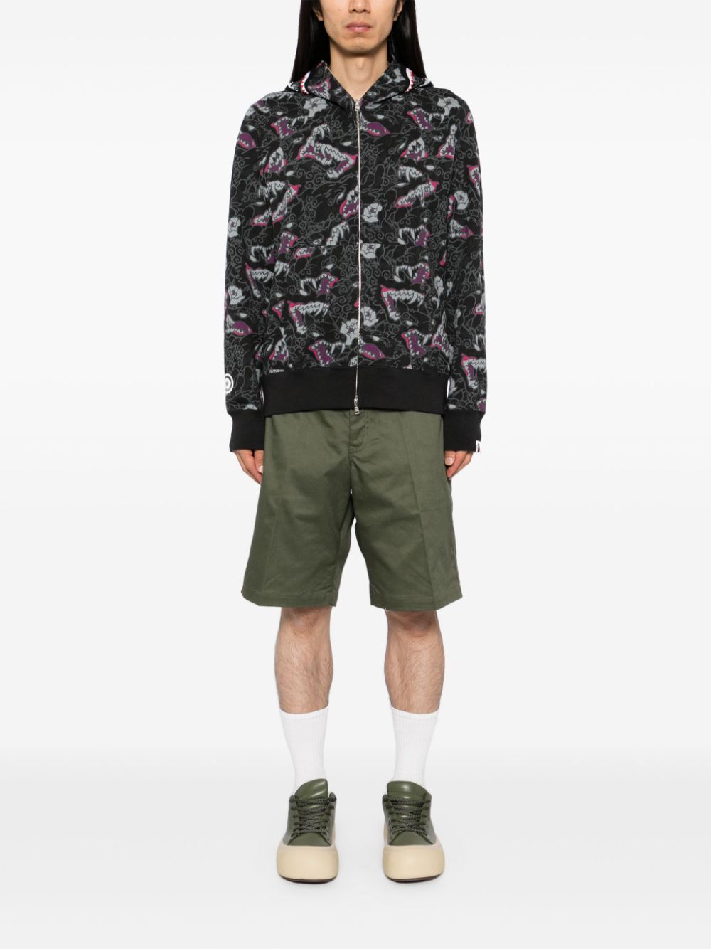 A BATHING APE® Haaien hoodie met camouflageprint - Zwart