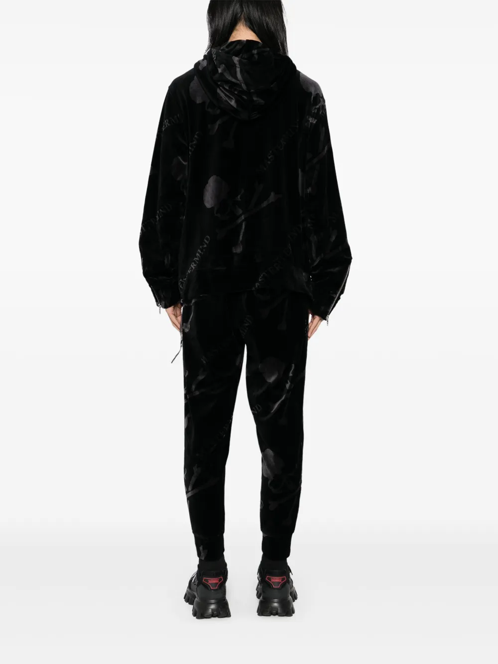 Mastermind World Hoodie met doodskopprint en rits Zwart