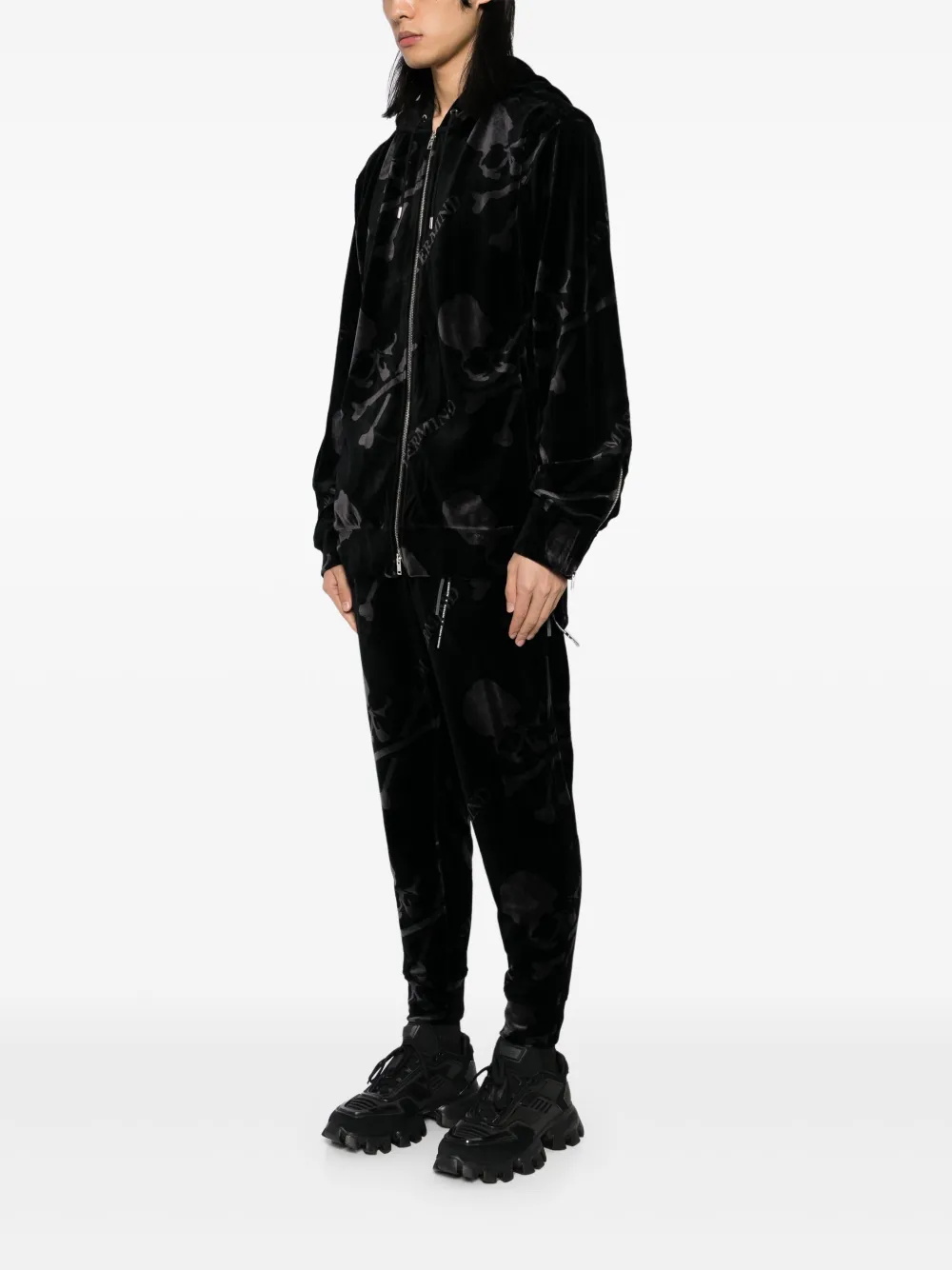 Mastermind World Hoodie met doodskopprint en rits Zwart