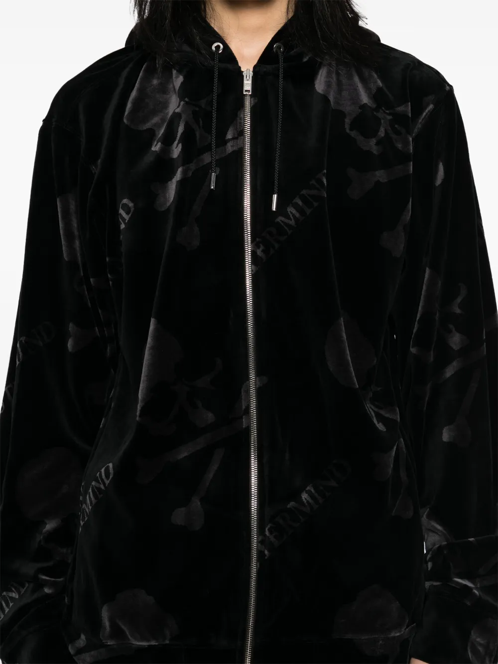 Mastermind World Hoodie met doodskopprint en rits Zwart