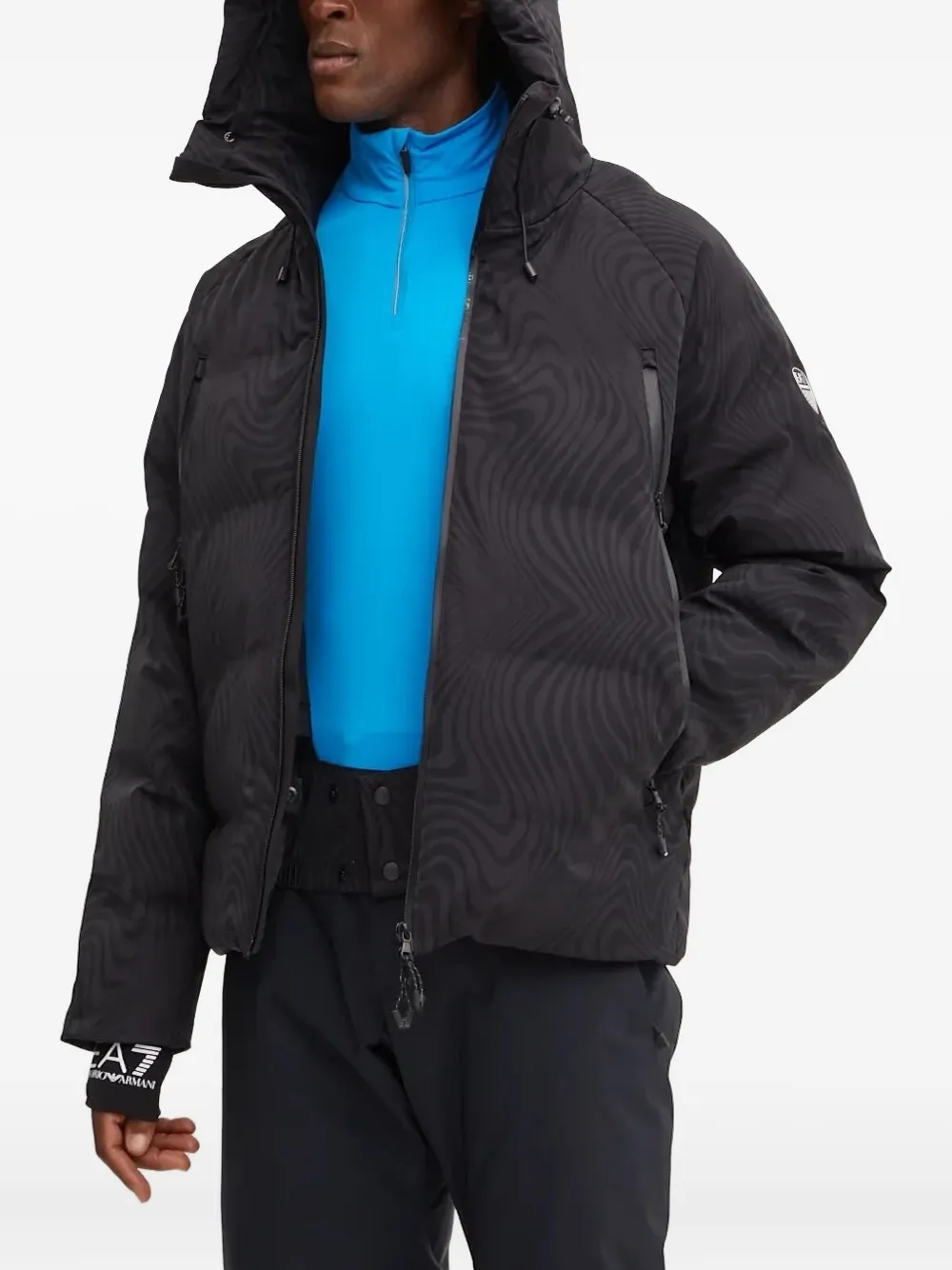 Ea7 Emporio Armani wave-pattern ski jacket - Zwart