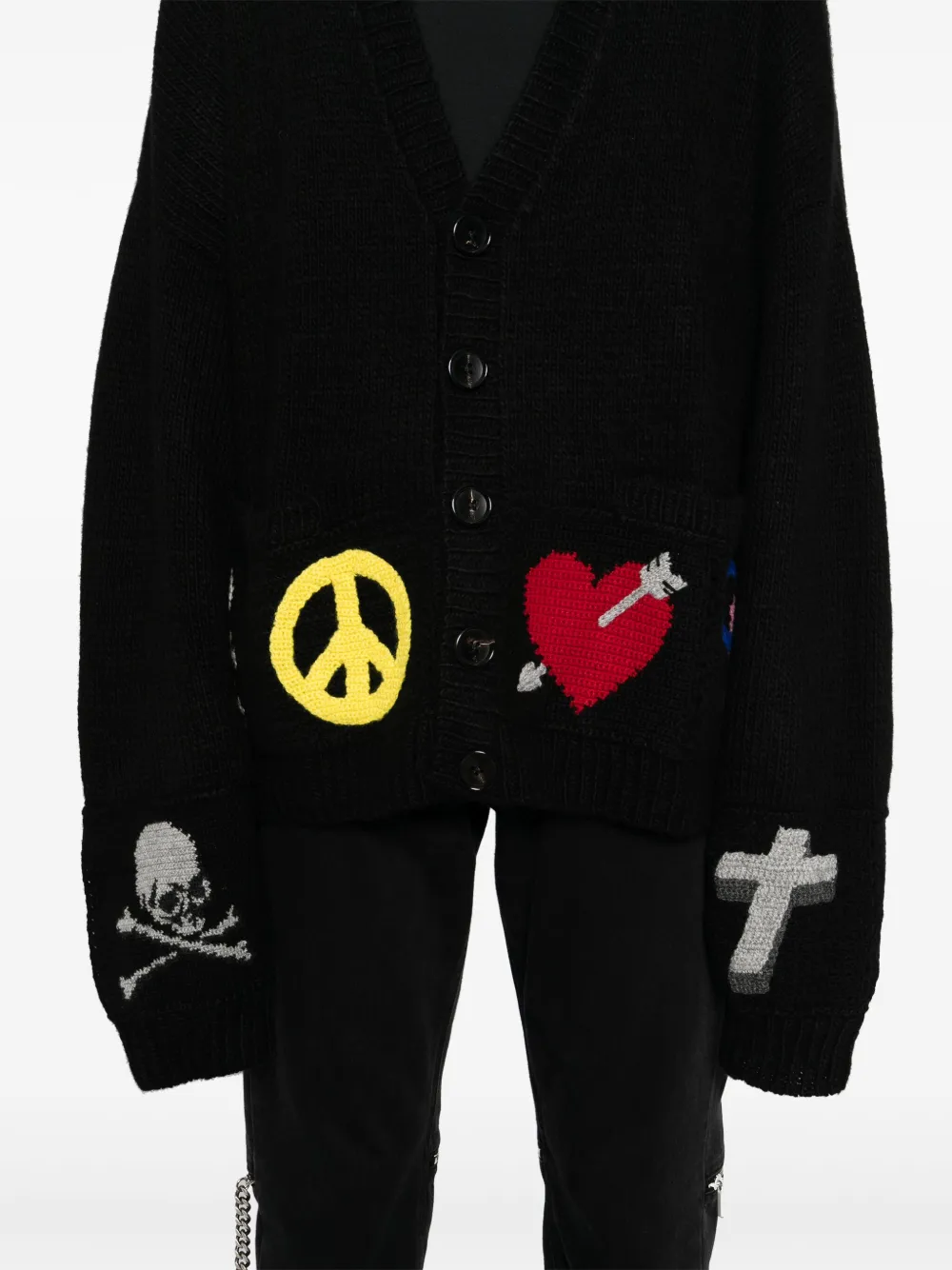 Mastermind Japan Motif Print Cardigan In Schwarz