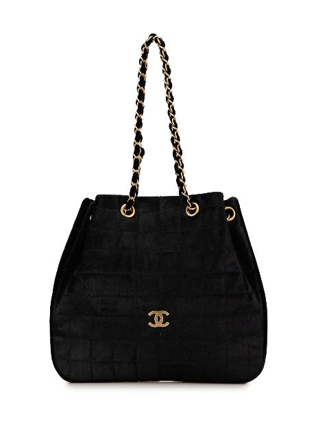 HOT SALE CHANEL 2000-2002 Quilted Pony Hair and Velour Chocolate Bar Drawstring tote bag Women