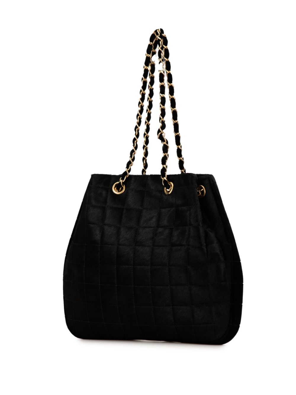 CHANEL Pre-Owned 2000-2002 Quilted Pony Hair and Velour Chocolate Bar Drawstring tote bag - Zwart