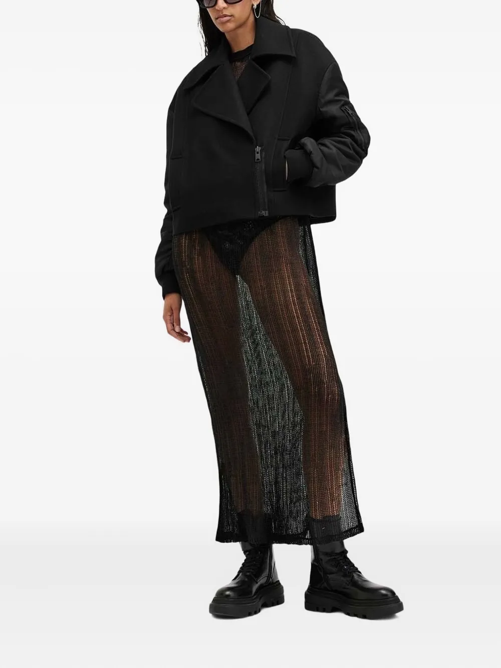 Allsaints Orla Wool-blend Bomber Jacket In Black