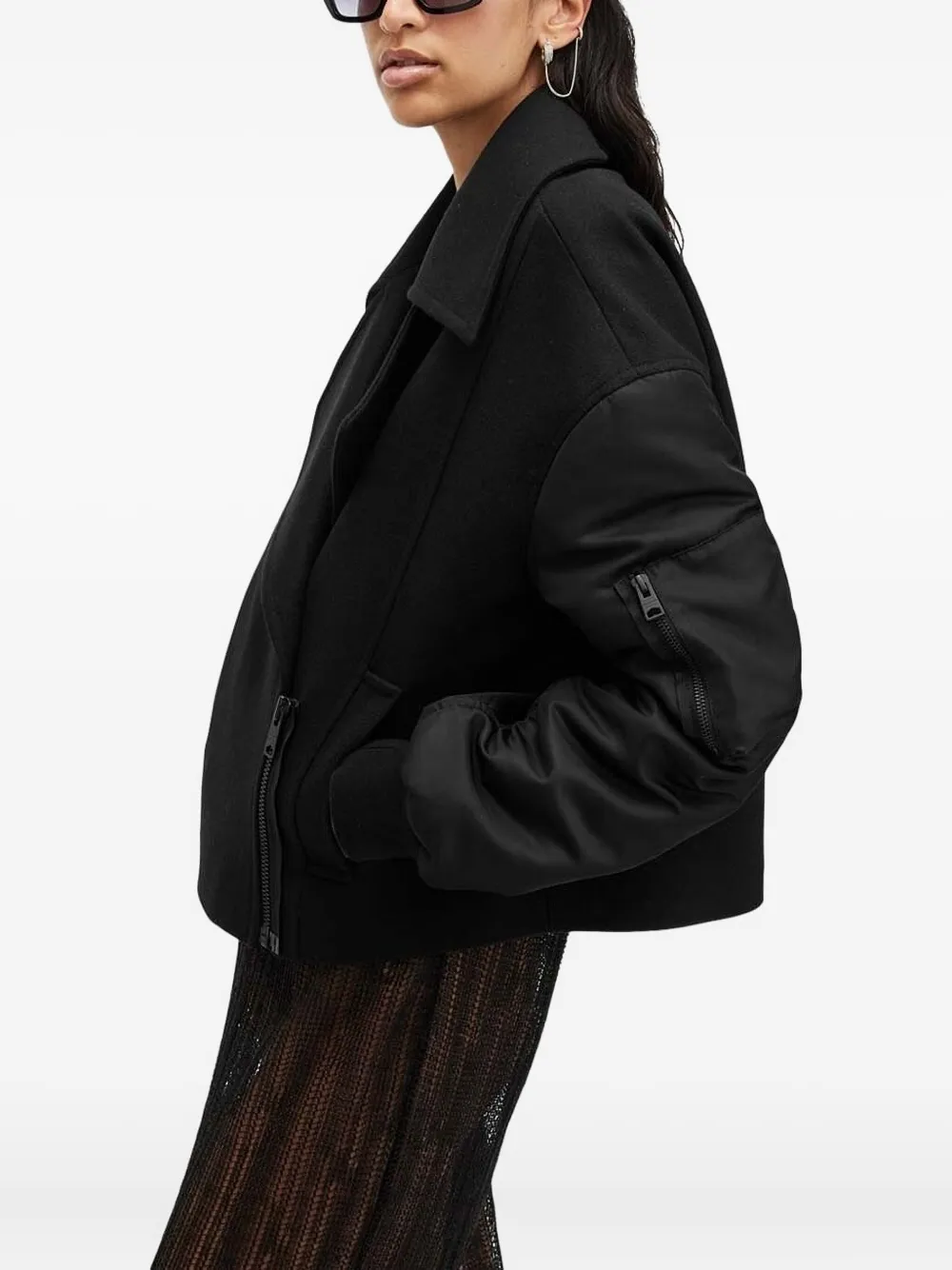 Allsaints Orla Wool-blend Bomber Jacket In Black