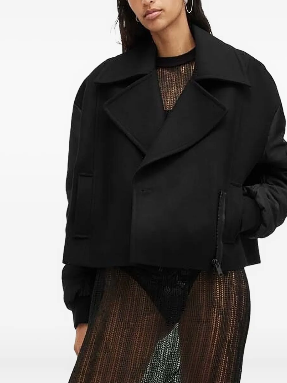 Allsaints Orla Wool-blend Bomber Jacket In Black