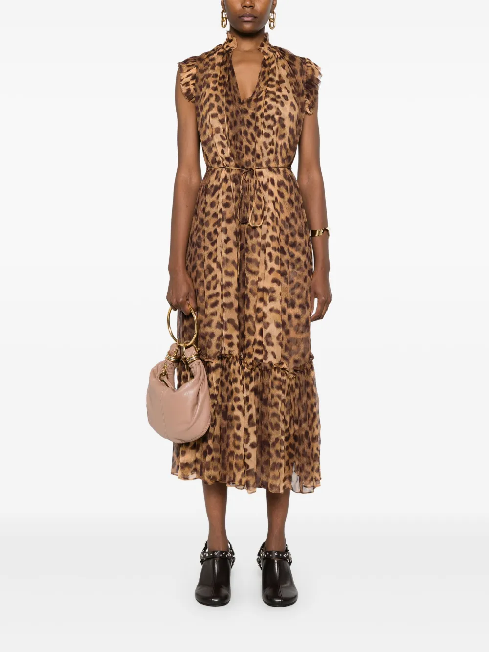 ZIMMERMANN Crush Flutter midi-jurk - Bruin