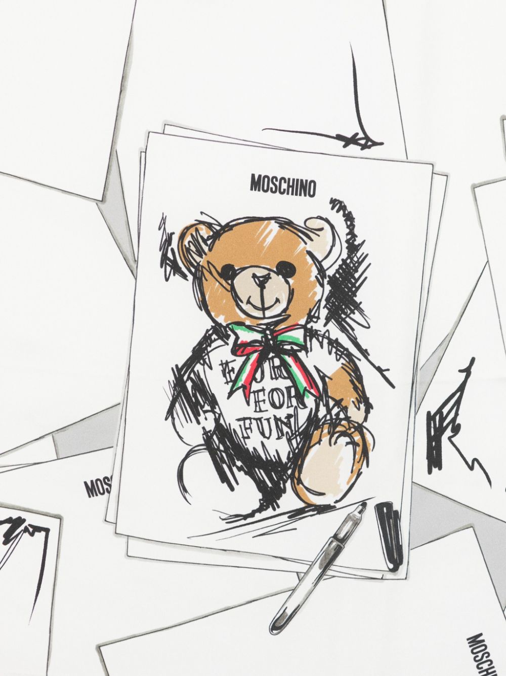 Moschino Sjaal met teddybeer patroon - Wit