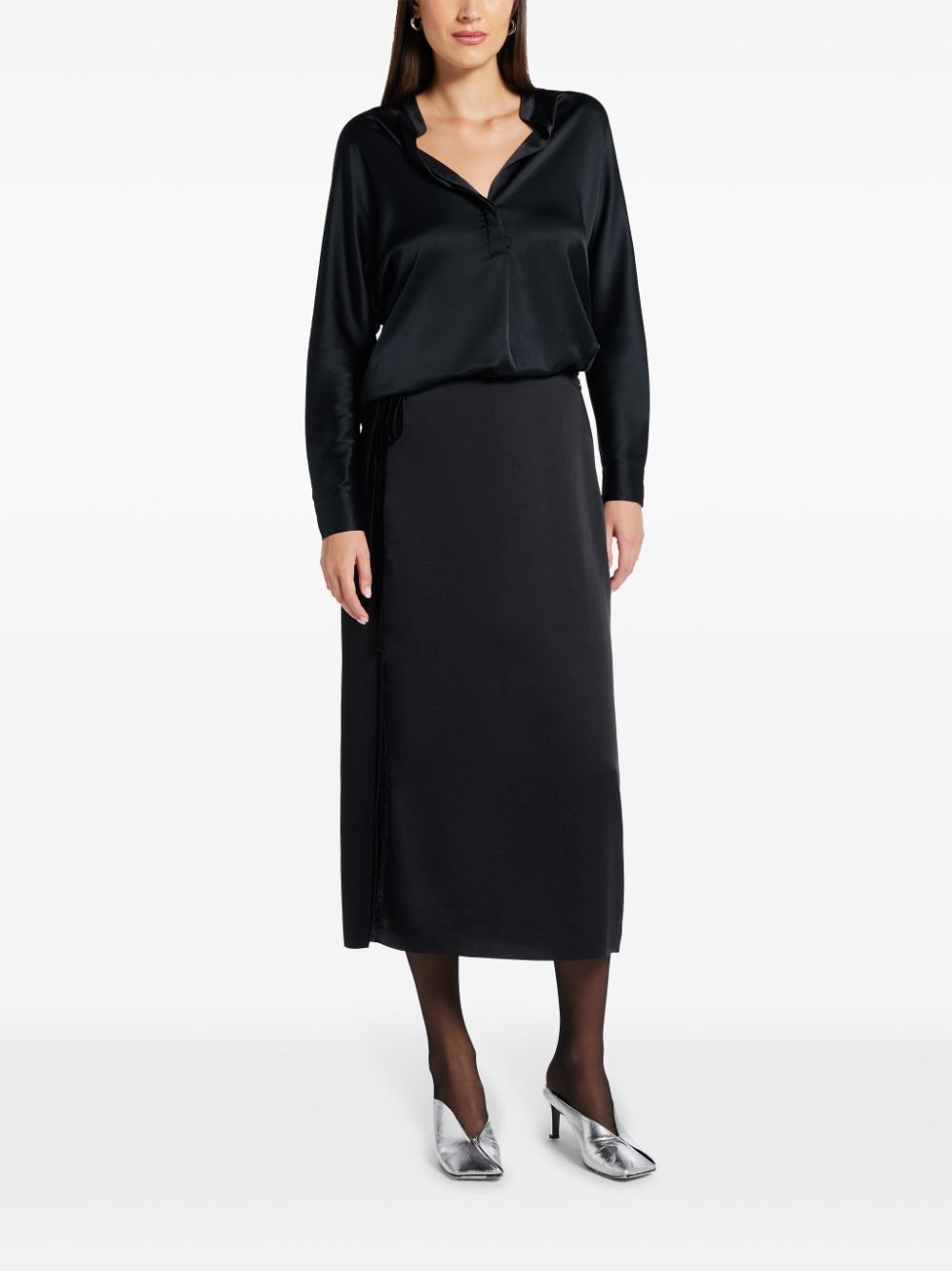 Vince velvet-trim midi skirt - Zwart