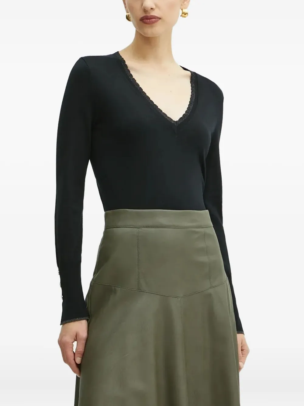 LIU JO lace-trimmed V-neck top Zwart
