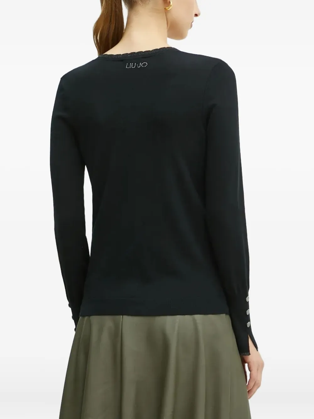 Liu •jo Lace-trimmed V-neck Top In Black