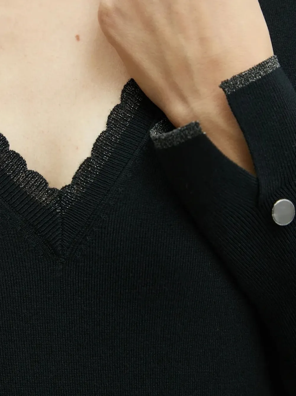 Liu •jo Lace-trimmed V-neck Top In Black