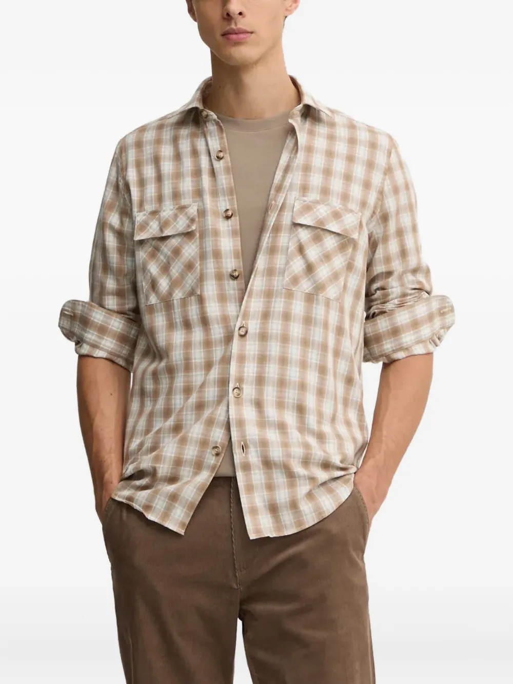 LIU JO flap-pocket checked shirt | Brown | Image 1