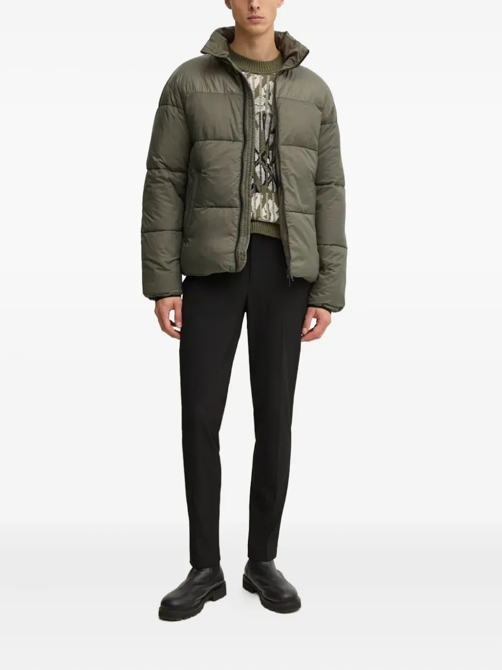 Liu •jo Patterned Crew-neck Sweater In Green