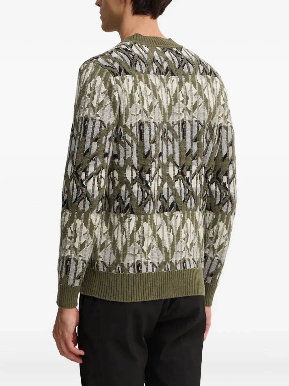 Liu •jo Patterned Crew-neck Sweater In Green