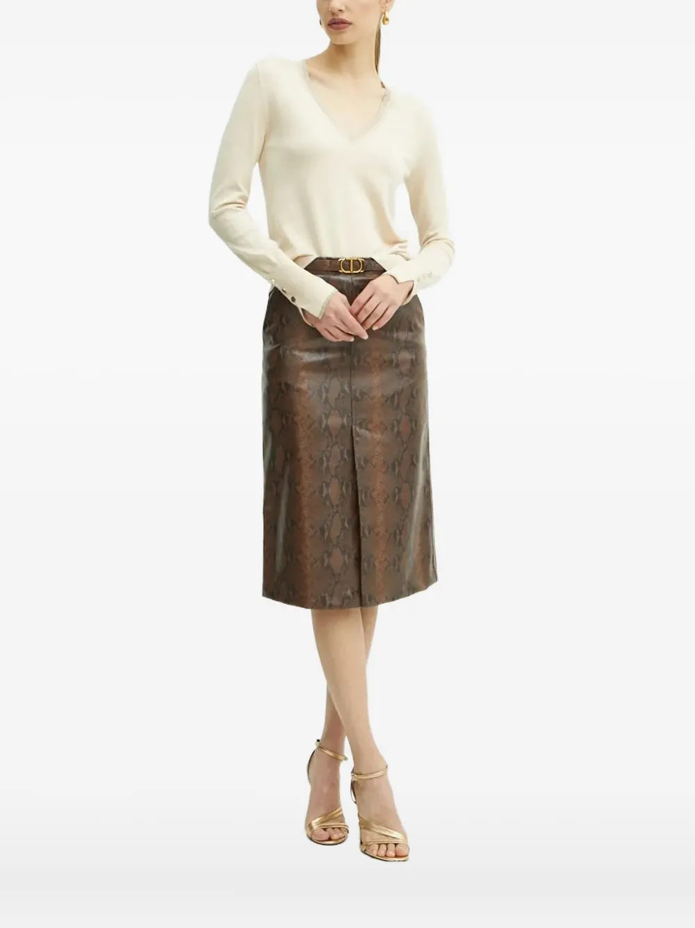 Liu •jo Lace-trimmed V-neck Jumper In Metallic