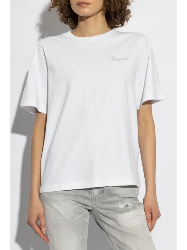 DSQUARED2 ラインストーンロゴ Tシャツ | ホワイト | FARFETCH JP