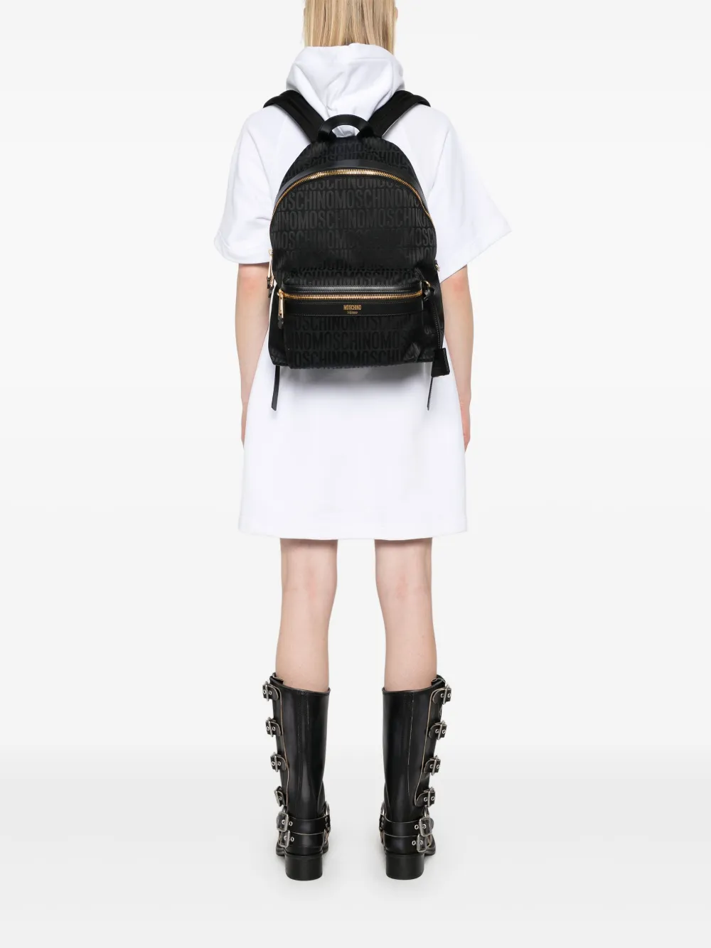 Moschino Rugzak met monogram-print - Zwart