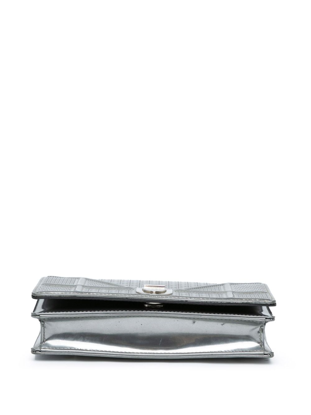 Pre-owned Dior 2019 Patent Microcannage Ama Wallet On Chain Crossbody Bag In Silver