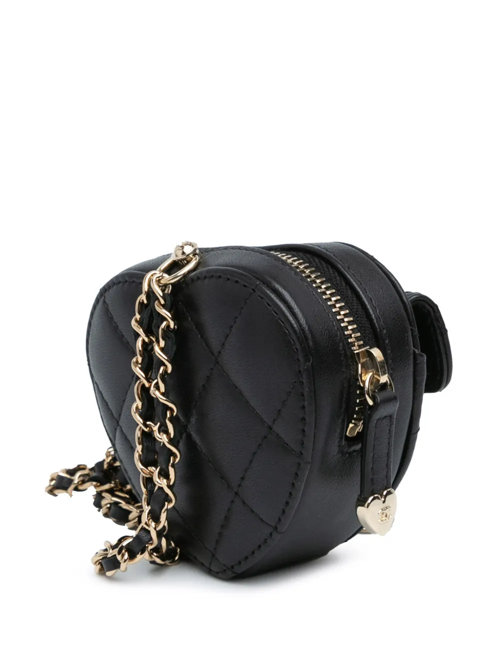 CHANEL Pre-Owned 2021 Lambskin CC in Love Heart Necklace crossbody bag - Zwart