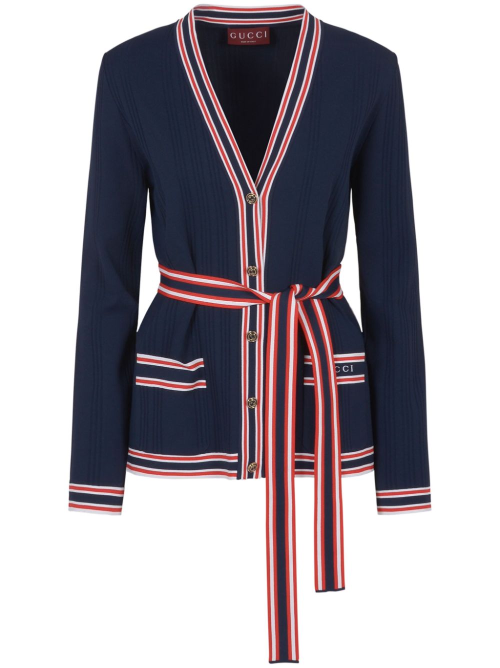 stripe-trim tied cardigan