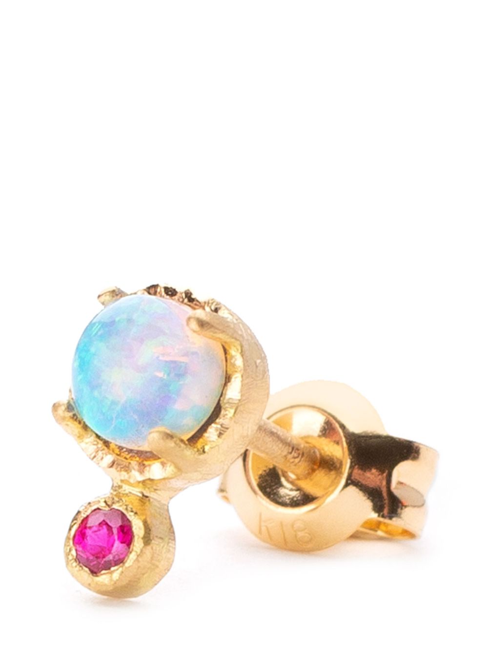 18kt yellow gold opal and ruby stud earring