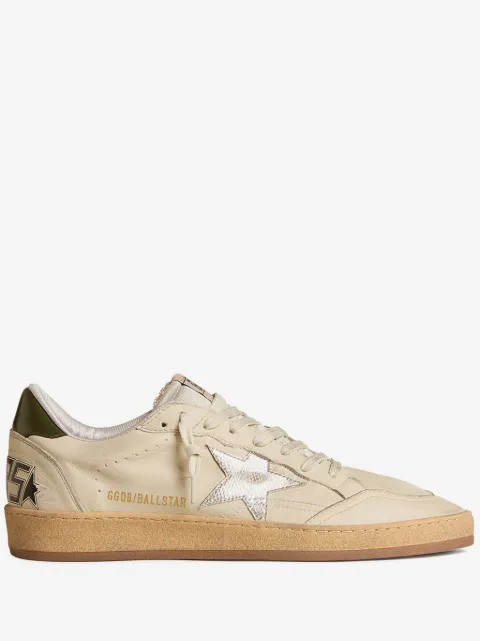 Golden Goose Ball Star with silver-tone leather star and green leather heel tab sneakers