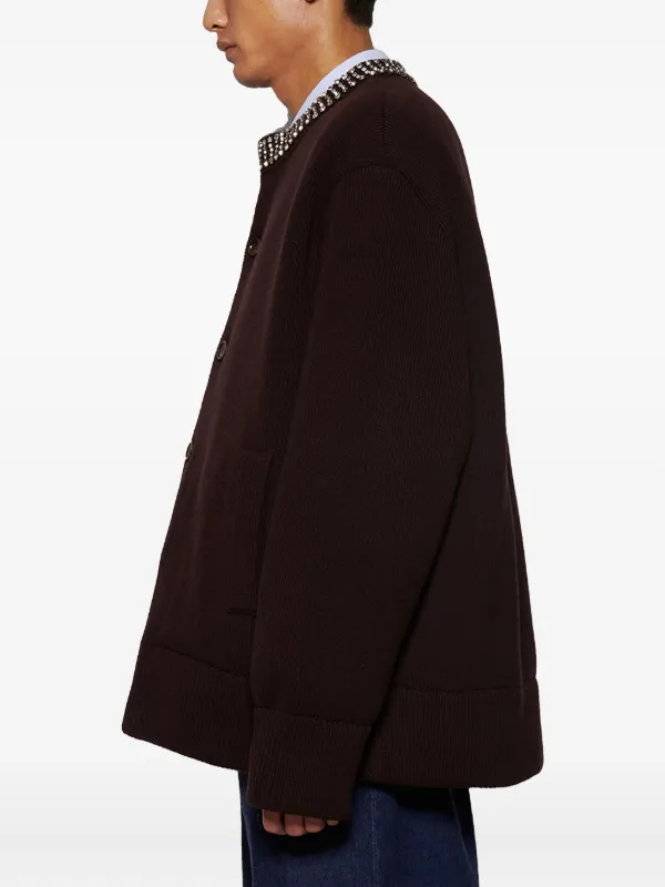 Gucci embellished-collar Cardigan | Brown | FARFETCH