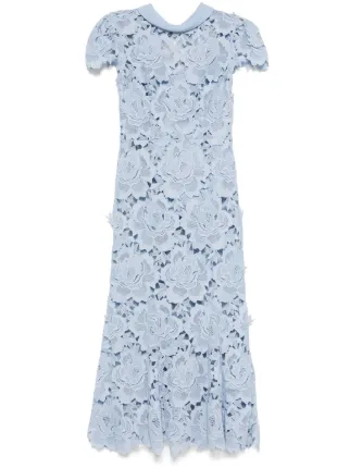 SELF PORTRAIT contrast-collar lace midi dress SS25【新作】 Blue Flower Lace Contrast Collar Midi Dress – self-portrait-US