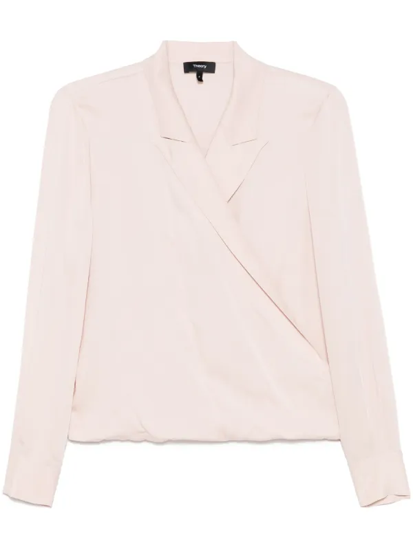 Theory Peak Lapel Wrap Blouse in Pink