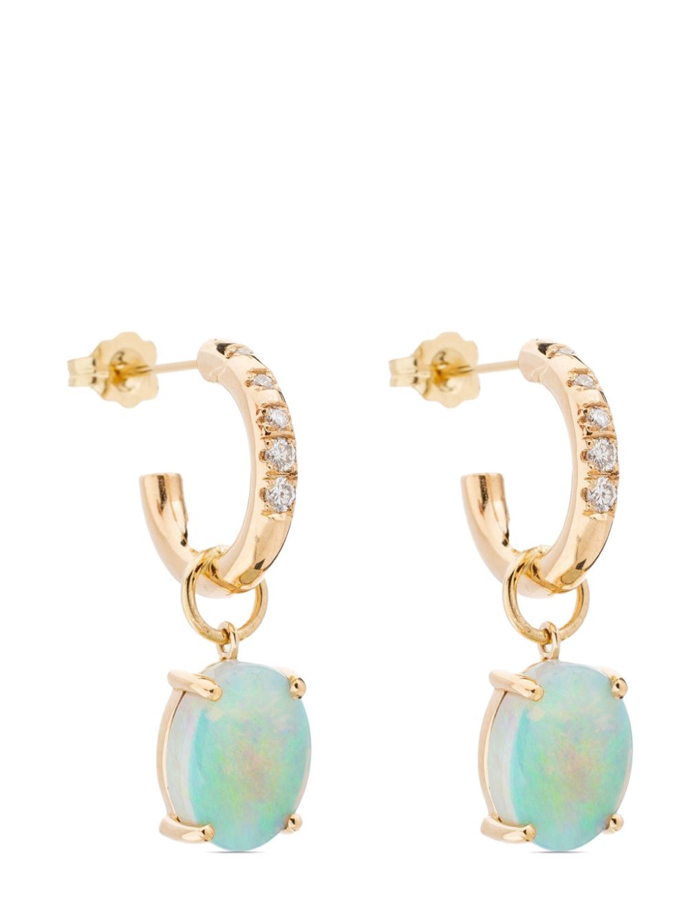 14kt recycled yellow gold diamond and opal earrings