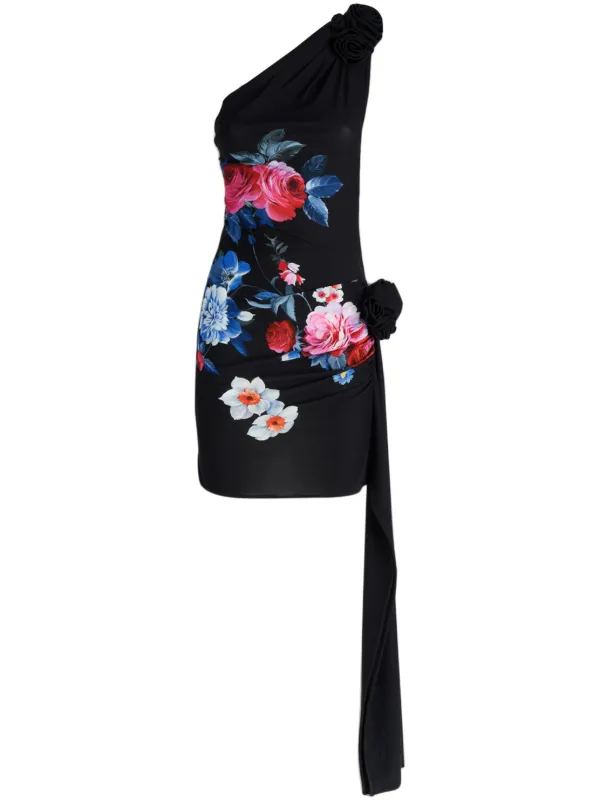 Magda Butrym one-shoulder floral-print Mini Dress | Black | FARFETCH IN
