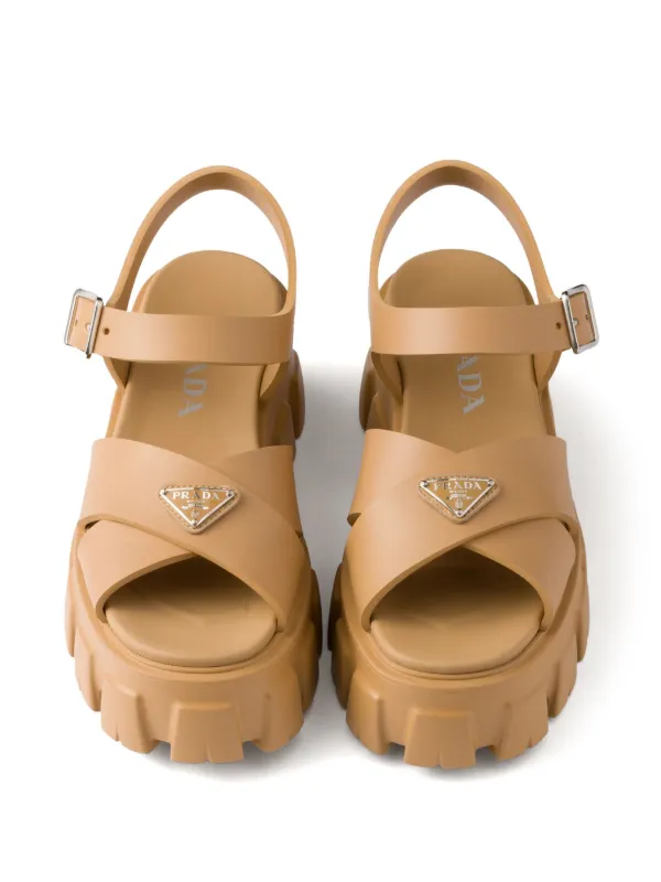 Prada Enamel triangle-logo Sandals | Yellow | FARFETCH
