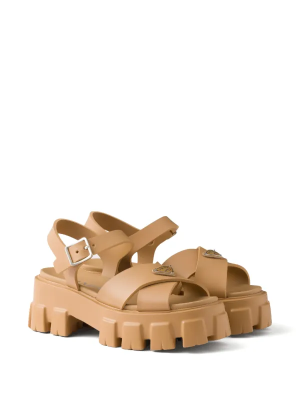 Prada Enamel triangle-logo Sandals | Yellow | FARFETCH
