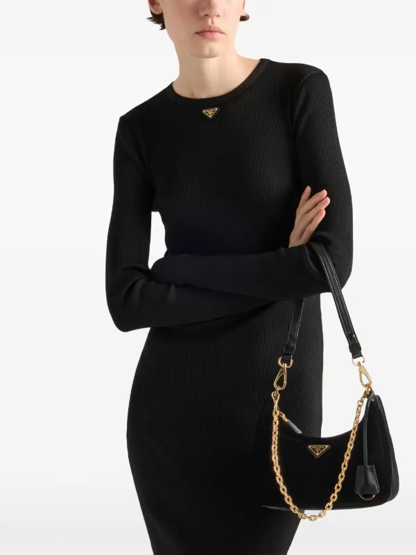 Prada ribbed-knit Midi Dress | Black | FARFETCH GR