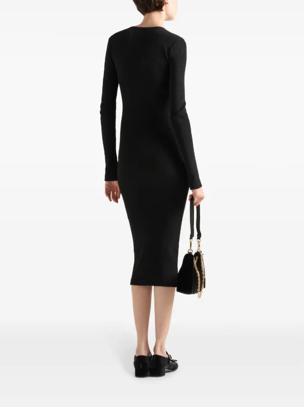 Prada ribbed-knit Midi Dress | Black | FARFETCH GR
