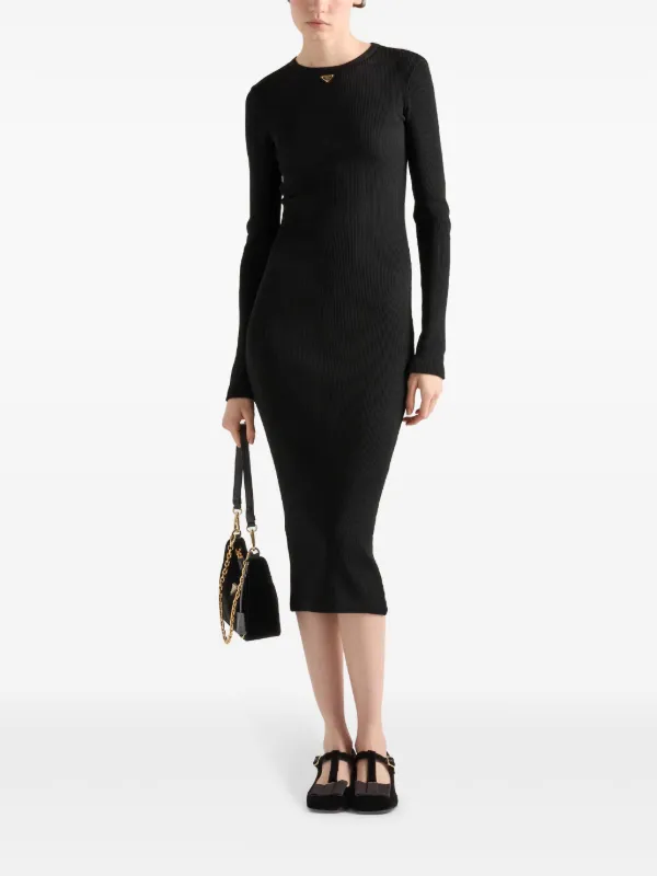 Prada ribbed-knit Midi Dress | Black | FARFETCH GR