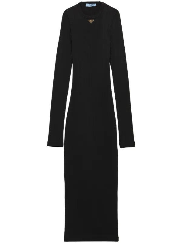 Prada ribbed-knit Midi Dress | Black | FARFETCH GR