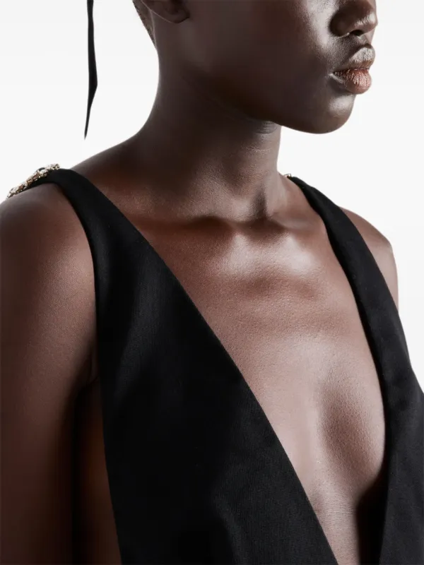 Prada Embroidered Sablé Mini Dress | Black | FARFETCH