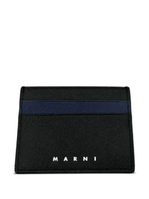 *サマーセール* marni card wallet black Black leather card case with Marni Mending embroidery | Marni
