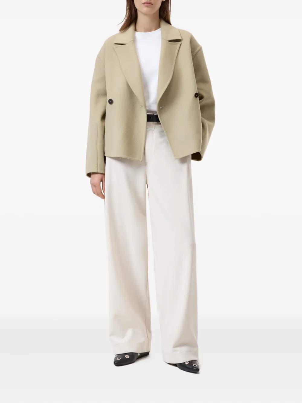 Closed cropped double-breasted jacket - Beige