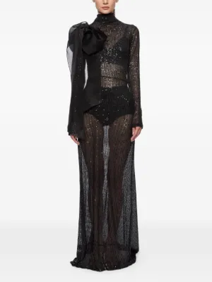 Rabanne Maxi long-sleeves Lace Dress | Black | FARFETCH
