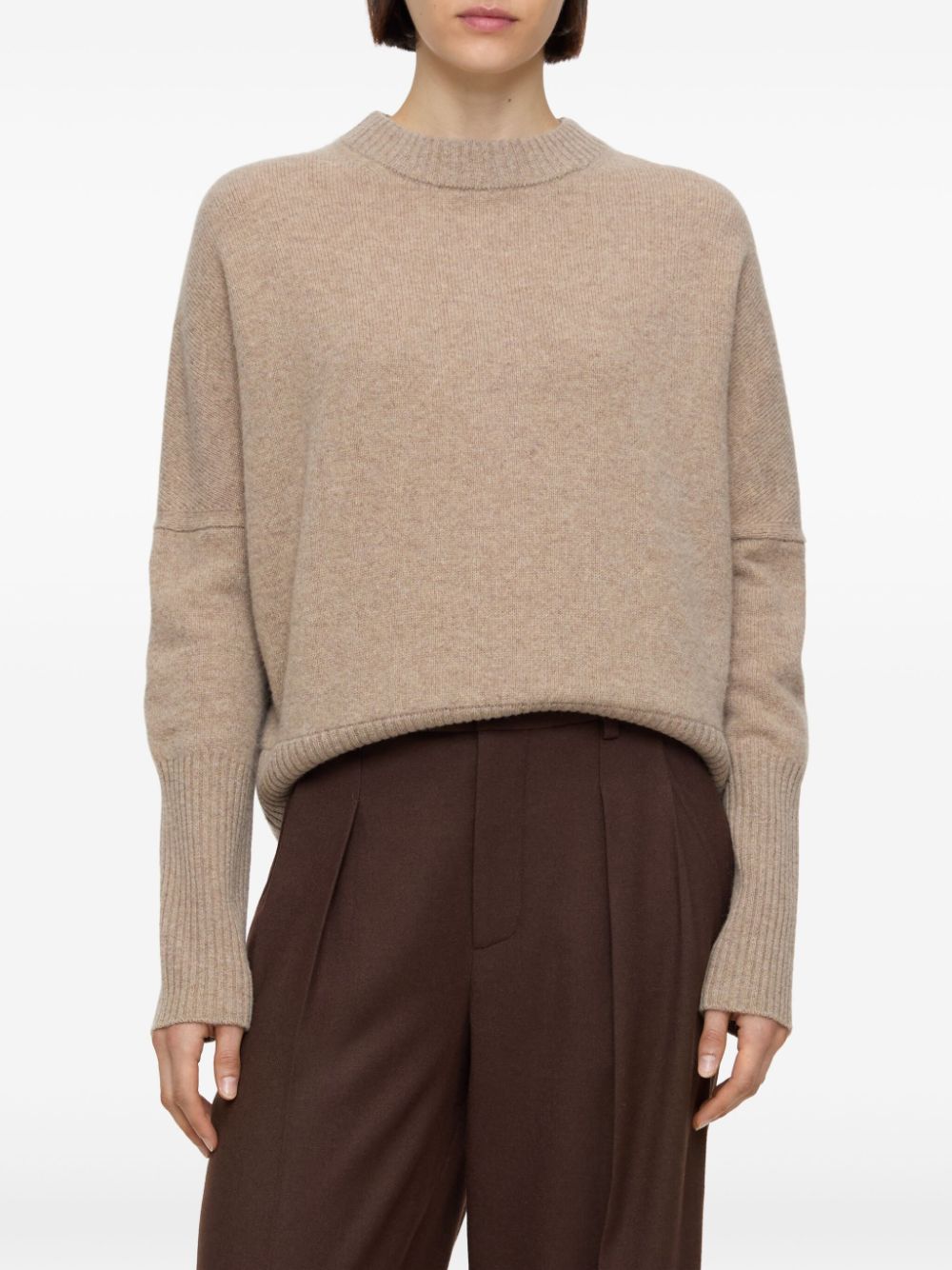 Closed crew-neck cropped sweater - Beige