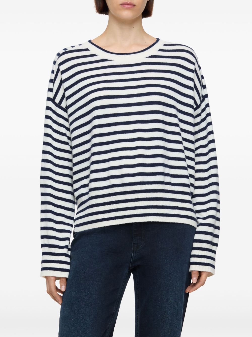 Closed striped cashmere sweater - Blauw