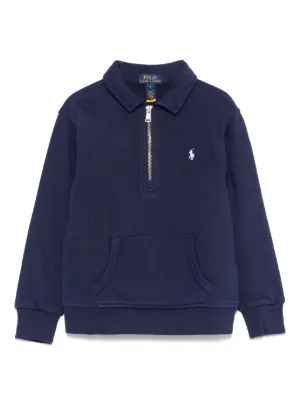 POLO RALPH LAUREN KIDS logo-embroidery zip-up Hoodie | Blue