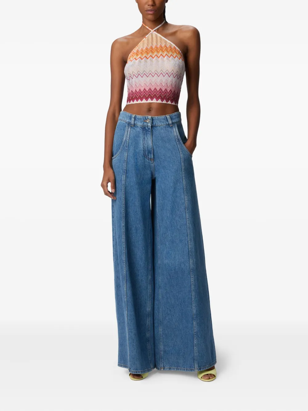 Shop Missoni Zigzag-knit Top In Neutrals