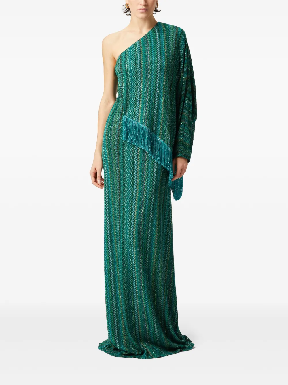 Missoni zigzag one-shoulder dress - Groen