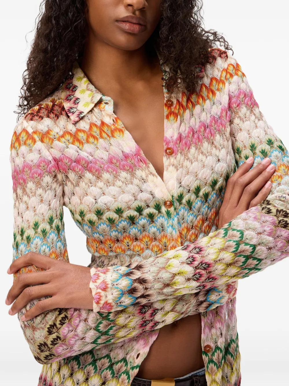 Missoni intarsia-knit polo-collar cardigan Beige